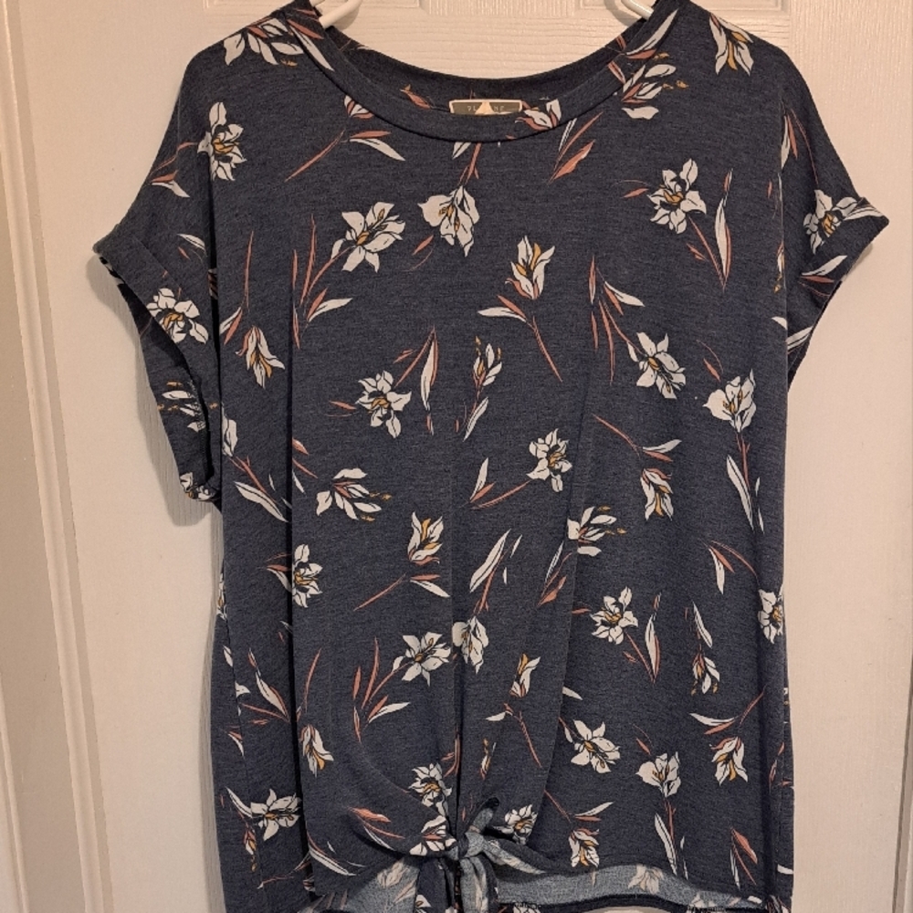 Floral Knot-Front Top - Blue